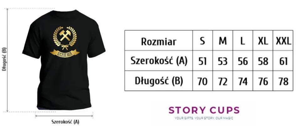 Koszulka męska z nadrukiem dla górnika na Barbórkę SZCZĘŚĆ BOŻE G02 - storycups.pl