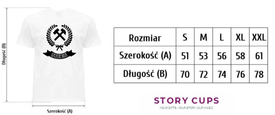 Koszulka męska z nadrukiem dla górnika na Barbórkę SZCZĘŚĆ BOŻE G02 - storycups.pl