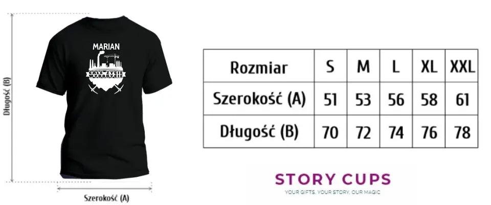 Męska koszulka z imieniem dla górnika CAŁE ŻYCIE WYDOBYCIE G09 - storycups.pl
