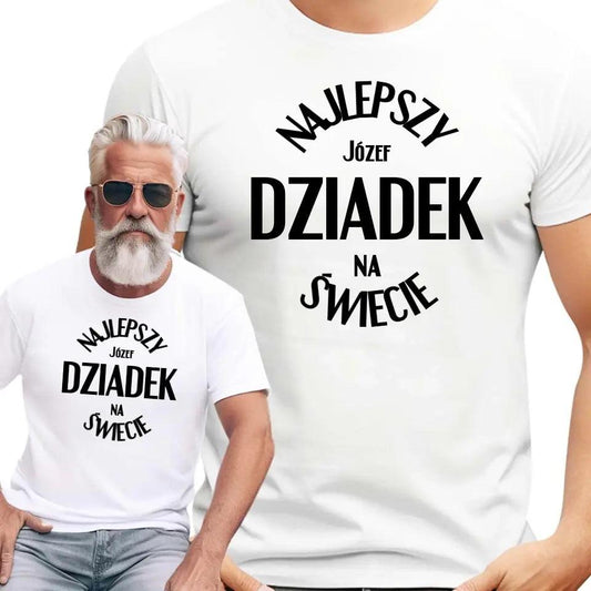 Męska koszulka z nadrukiem dla dziadka imię NAJLEPSZY DZIADEK NA ŚWIECIE, na Dzień Dziadka - storycups.pl