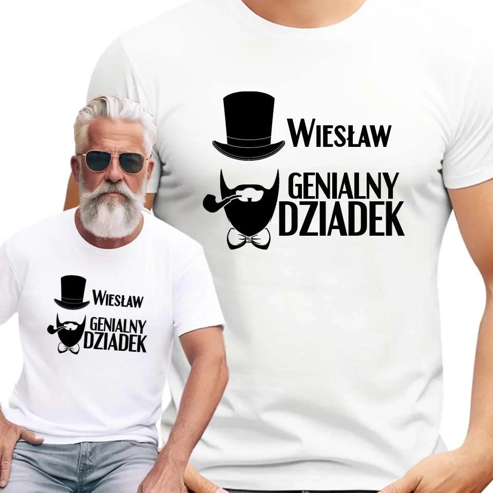 Męska koszulka z nadrukiem dla dziadka GENIALNY DZIADEK, na Dzień Dziadka - storycups.pl