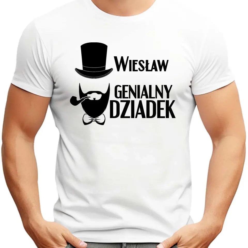 Męska koszulka z nadrukiem dla dziadka GENIALNY DZIADEK, na Dzień Dziadka - storycups.pl