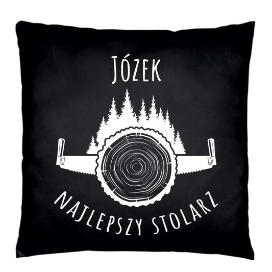 Czarna poduszka dla stolarza na prezent imię NAJLEPSZY STOLARZ HZ04 - storycups.pl