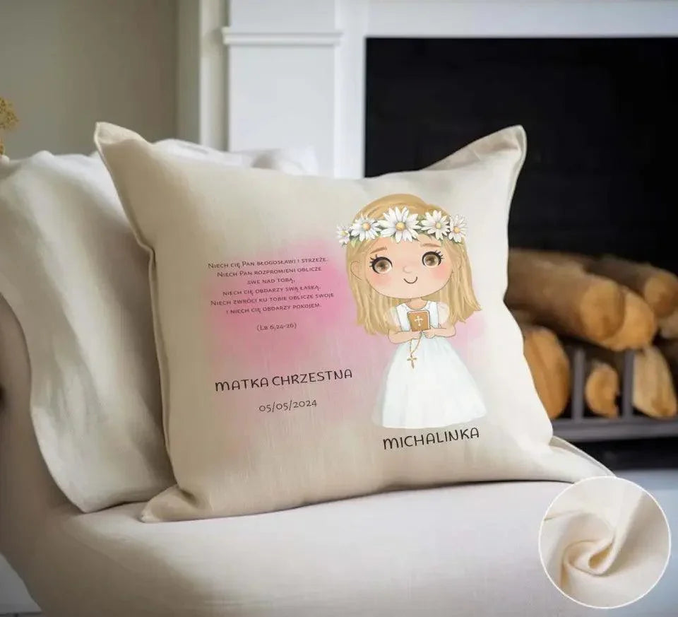 Poduszka Pierwsza Komunia Święta dla dziewczynki personalizacja cytat PK04 - StoryCups.pl