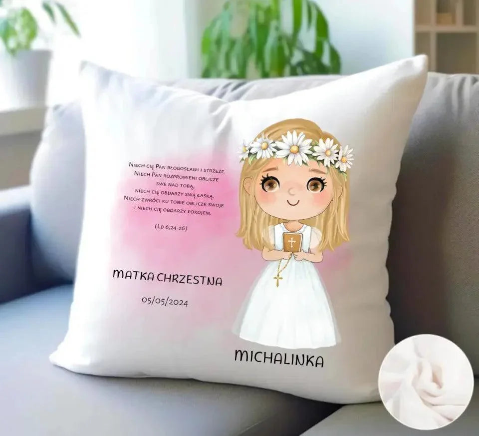 Poduszka Pierwsza Komunia Święta dla dziewczynki personalizacja cytat PK04 - StoryCups.pl