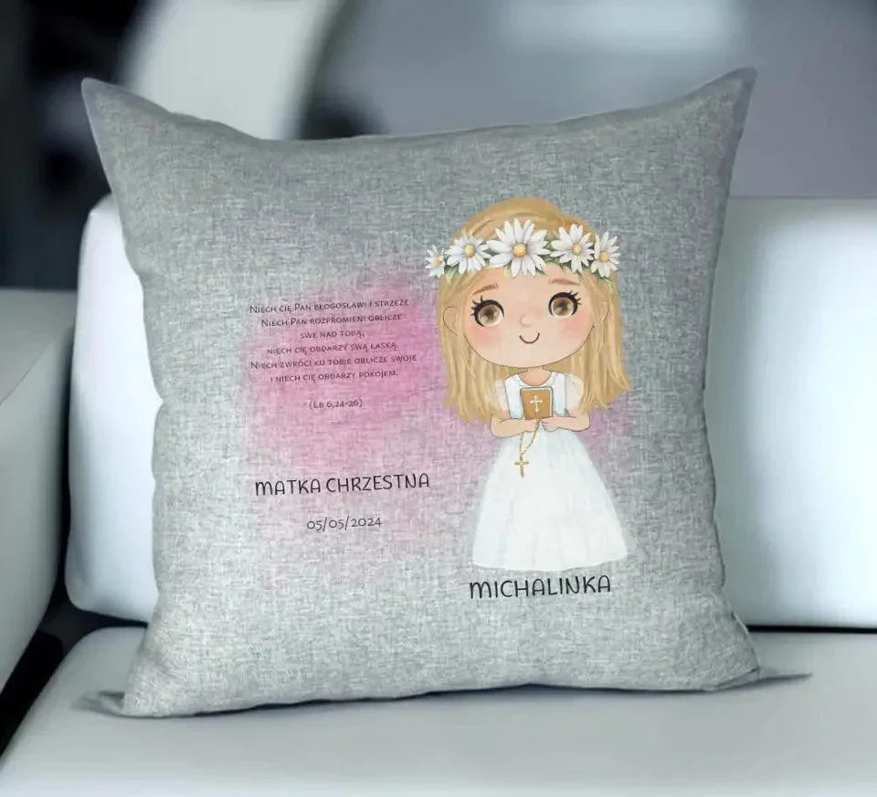 Poduszka Pierwsza Komunia Święta dla dziewczynki personalizacja cytat PK04 - StoryCups.pl
