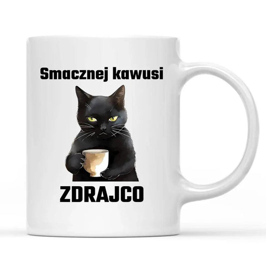 Śmieszny kubek na odejście z pracy Smacznej kawusi ZDRAJCO OP03 - storycups.pl