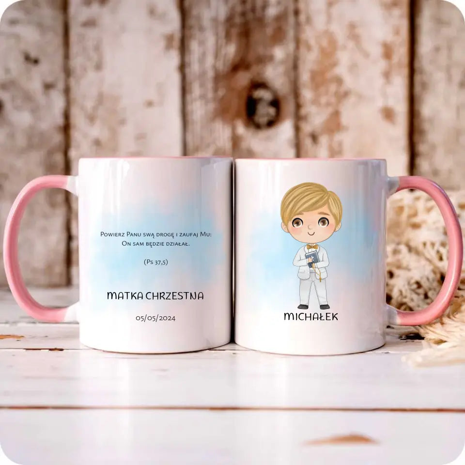 Kubek Pierwsza Komunia Święta dla chłopca personalizacja cytat PK05 - storycups.pl