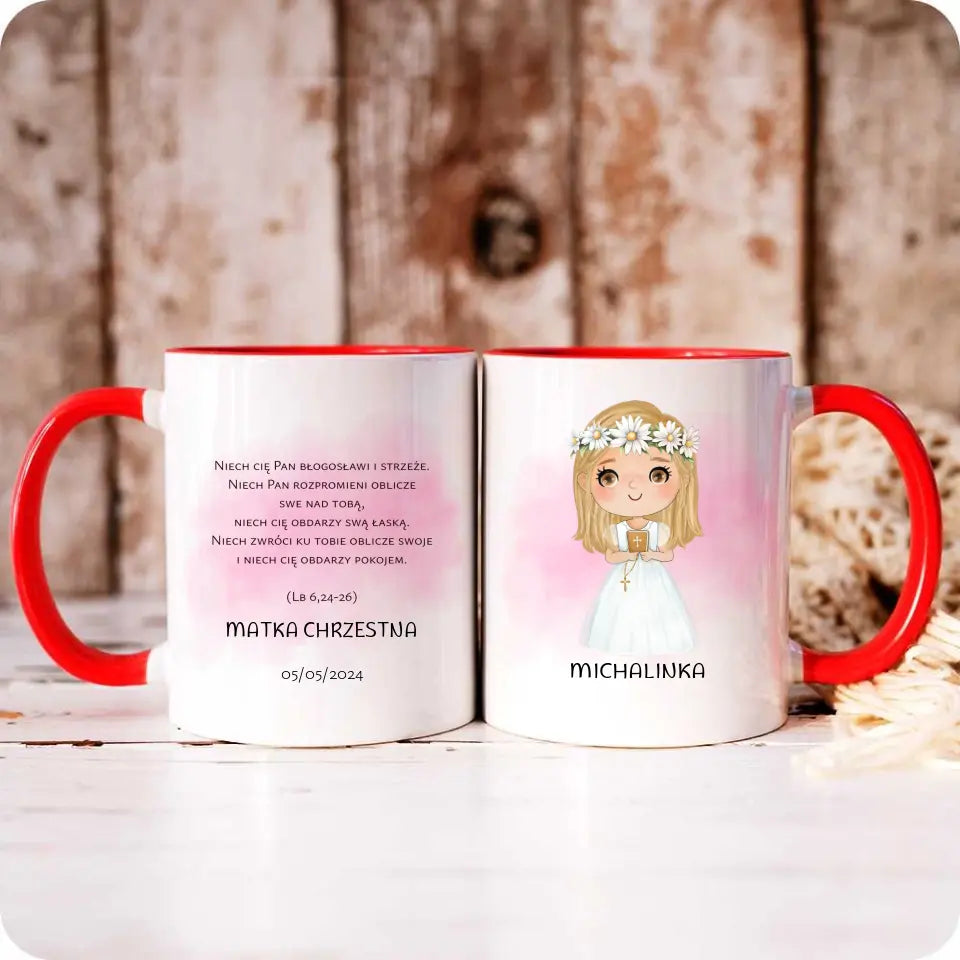 Kubek Pierwsza Komunia Święta dla dziewczynki personalizacja cytat PK04 - storycups.pl