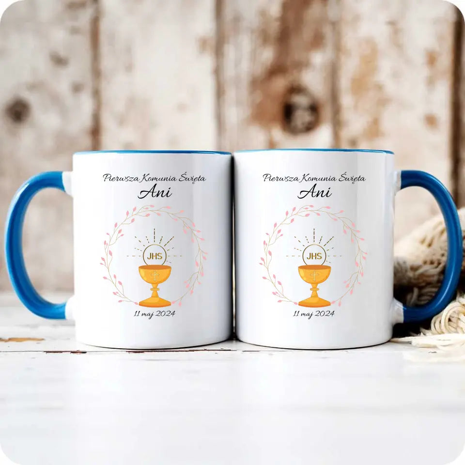 Kubek pamiątka Pierwszej Komunii dla dziewczynki personalizacja PK02 - storycups.pl