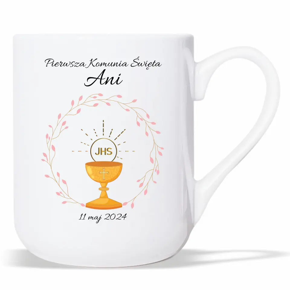 Kubek pamiątka Pierwszej Komunii dla dziewczynki personalizacja PK02 - storycups.pl