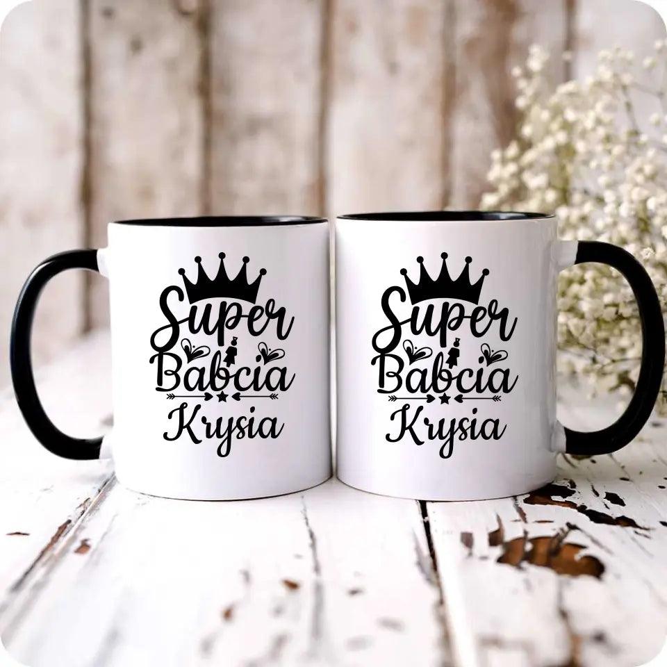 Kubek dla babci na prezent personalizacja imię Super Babcia, kubek na Dzień Babci - storycups.pl