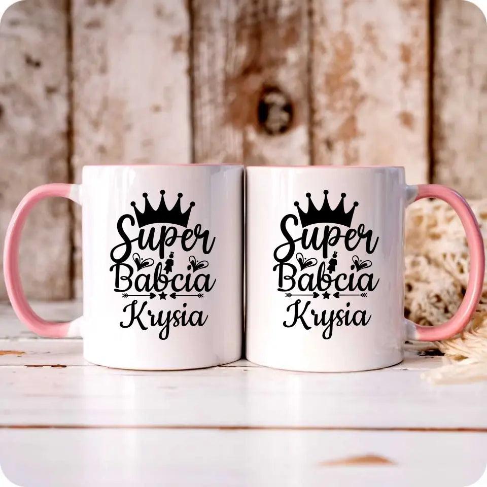 Kubek dla babci na prezent personalizacja imię Super Babcia, kubek na Dzień Babci - storycups.pl