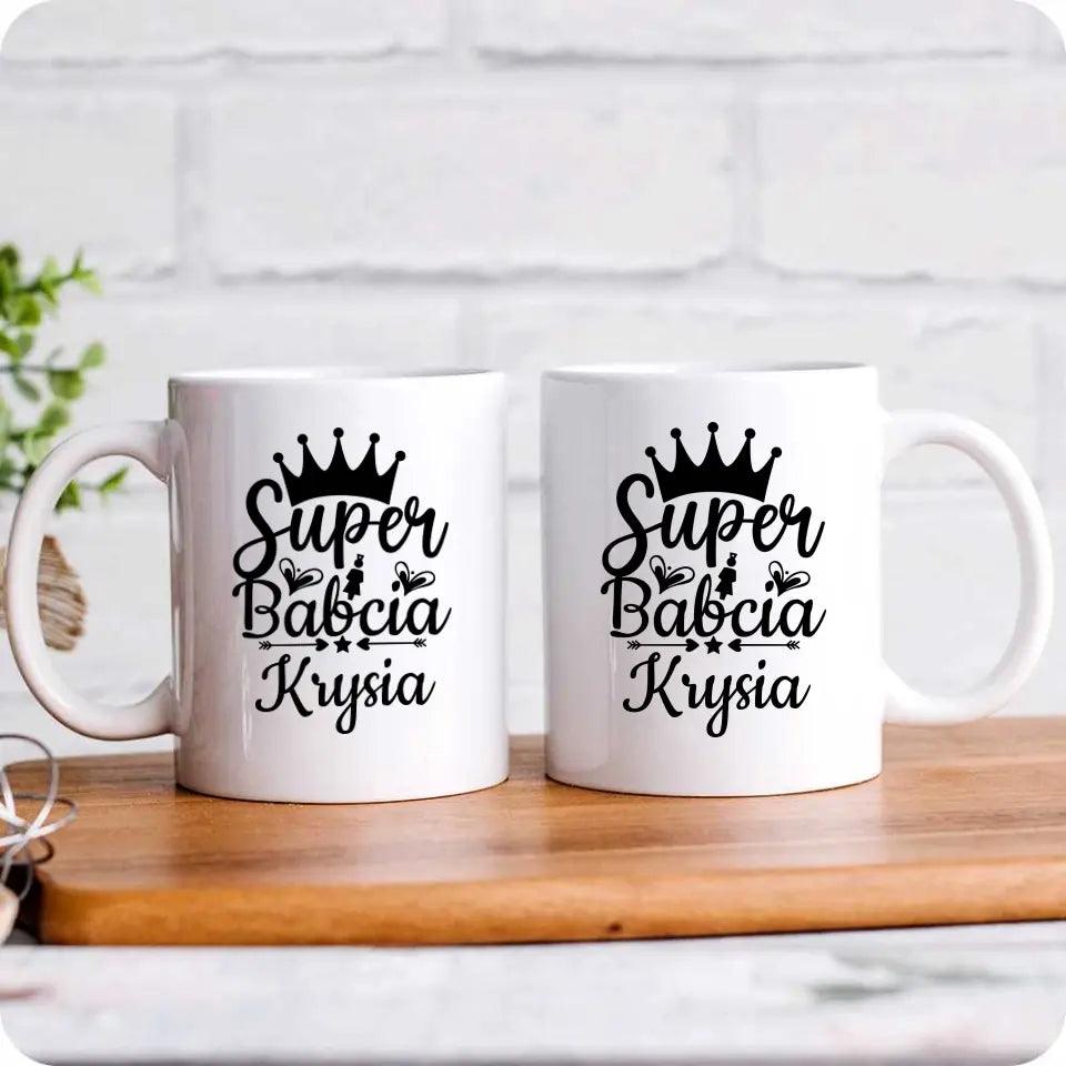 Kubek dla babci na prezent personalizacja imię Super Babcia, kubek na Dzień Babci - storycups.pl