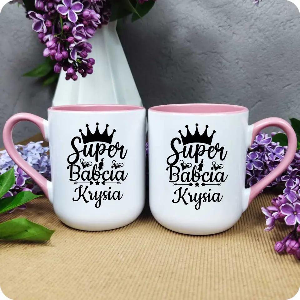 Kubek dla babci na prezent personalizacja imię Super Babcia, kubek na Dzień Babci - storycups.pl