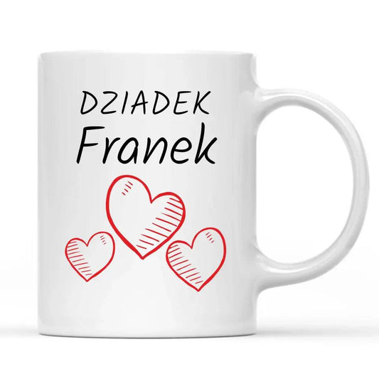 Personalizowany kubek dla dziadka na prezent imię Serca, na Dzień Dziadka - storycups.pl