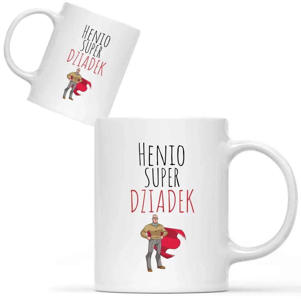 Kubek z imieniem dla dziadka na prezent Super Dziadek, na Dzień Dziadka - storycups.pl