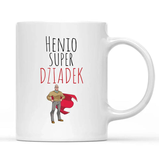 Kubek z imieniem dla dziadka na prezent Super Dziadek, na Dzień Dziadka - storycups.pl