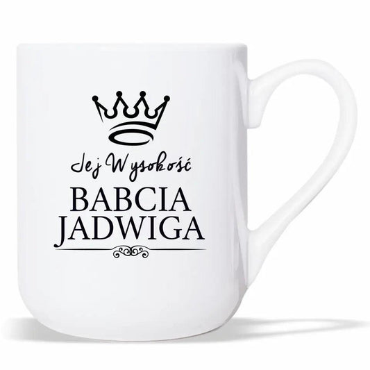 Kubek dla babci personalizacja Jej Wysokość babcia, kubek na Dzień Babci - storycups.pl