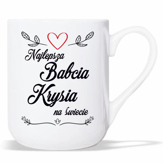 Personalizowany kubek dla babci imię Najlepsza babcia na świecie, kubek na Dzień Babci - storycups.pl