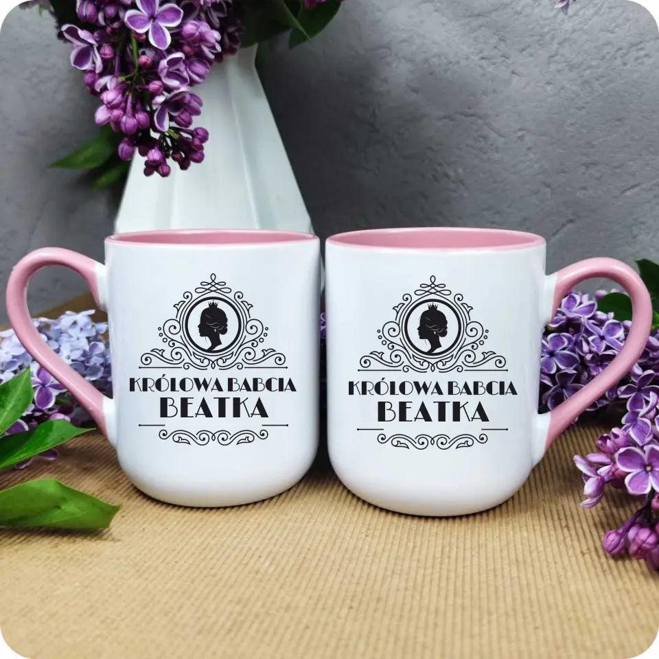 Kubek z imieniem dla babci nadruk Królowa Babcia, kubek na Dzień Babci - storycups.pl