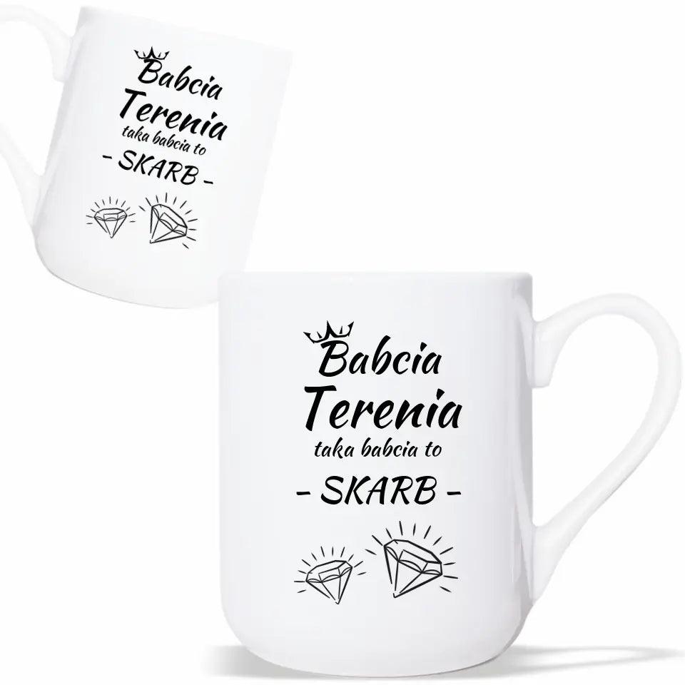 Kubek z nadrukiem dla babci Taka babcia to skarb imię, kubek na Dzień Babci - storycups.pl