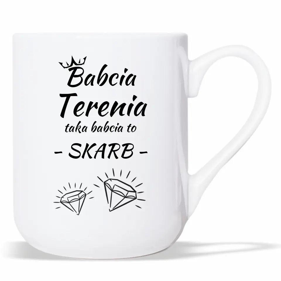 Kubek z nadrukiem dla babci Taka babcia to skarb imię, kubek na Dzień Babci - storycups.pl