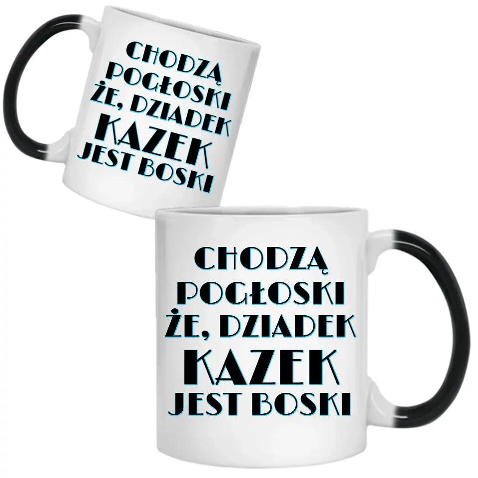 Kubek z imieniem dla dziadka Chodzą pogłoski, że dziadek jest boski, na Dzień Dziadka - storycups.pl