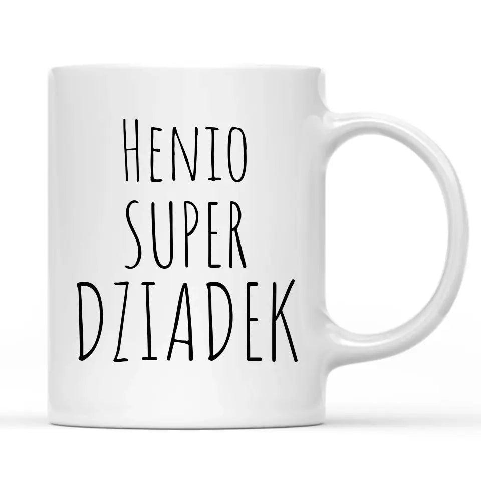 Kubek z nadrukiem dla dziadka na prezent imię SUPER DZIADEK, na Dzień Dziadka - storycups.pl