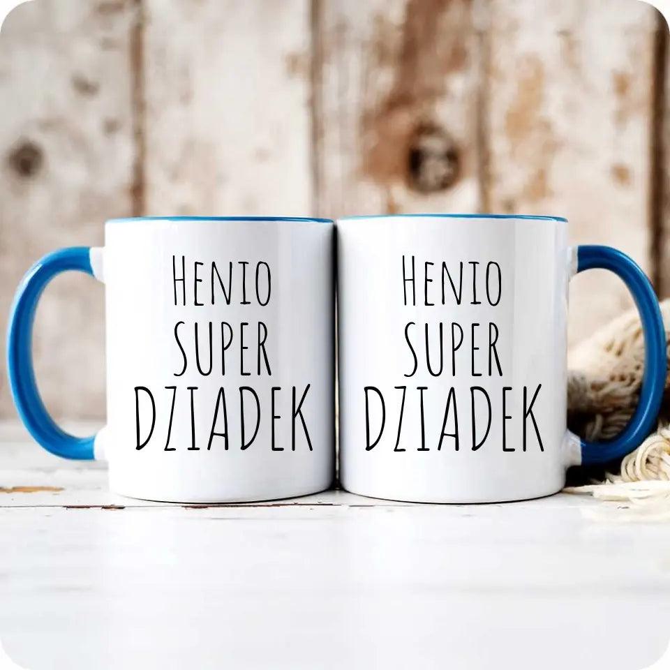 Kubek z nadrukiem dla dziadka na prezent imię SUPER DZIADEK, na Dzień Dziadka - storycups.pl