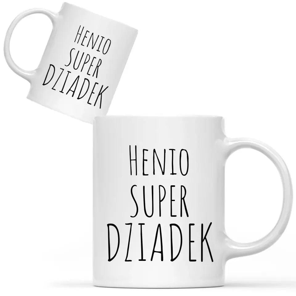 Kubek z nadrukiem dla dziadka na prezent imię SUPER DZIADEK, na Dzień Dziadka - storycups.pl