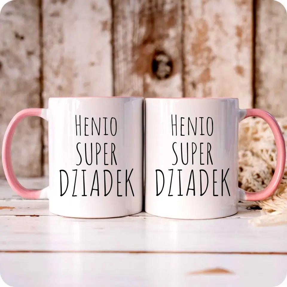 Kubek z nadrukiem dla dziadka na prezent imię SUPER DZIADEK, na Dzień Dziadka - storycups.pl