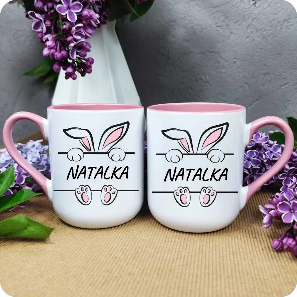 Kubek wielkanocny z imieniem personalizacja dla niej ZAJĄC WIELKANOC WN15 - storycups.pl