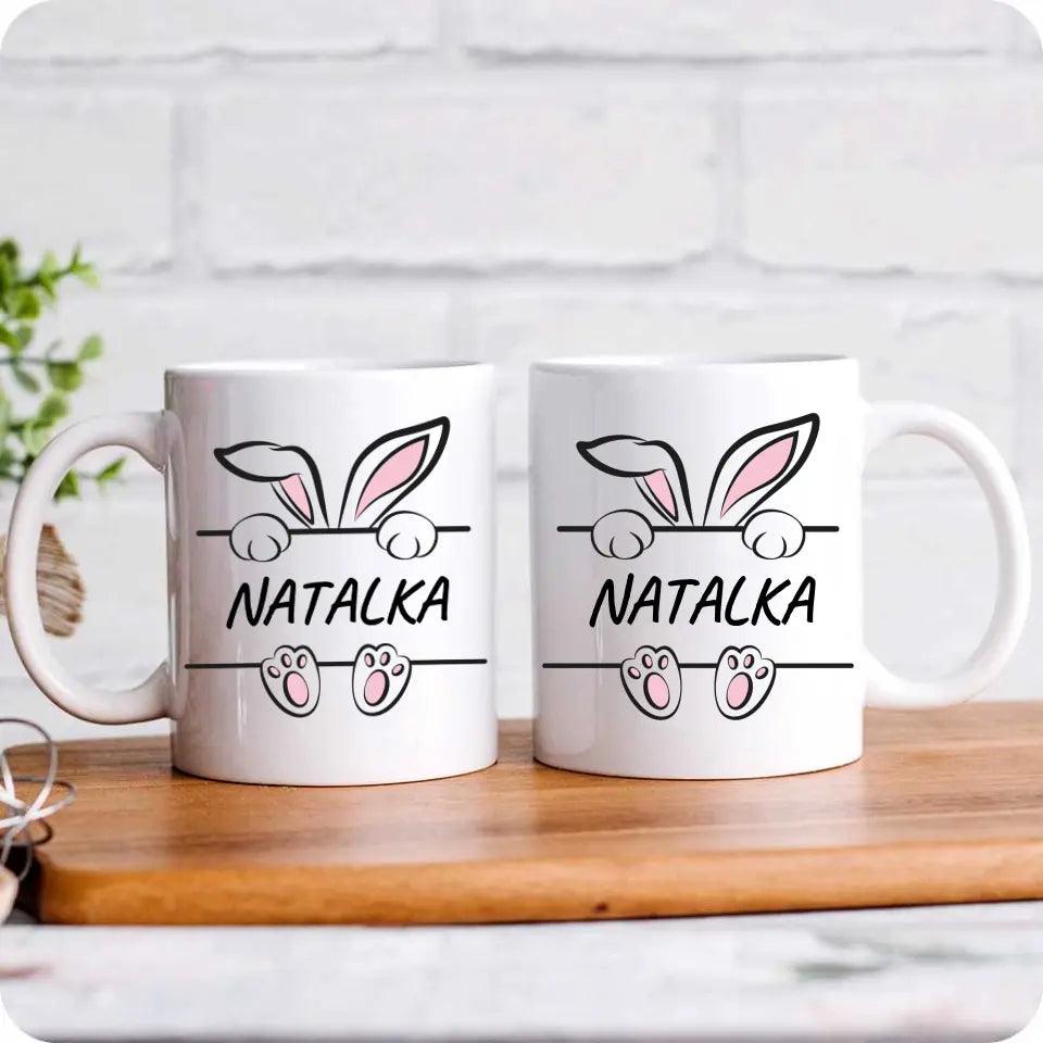 Kubek wielkanocny z imieniem personalizacja dla niej ZAJĄC WIELKANOC WN15 - storycups.pl