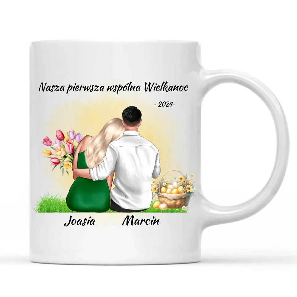 Kubek wielkanocny dla par imiona personalizacja PIERWSZA WIELKANOC WN16 - storycups.pl