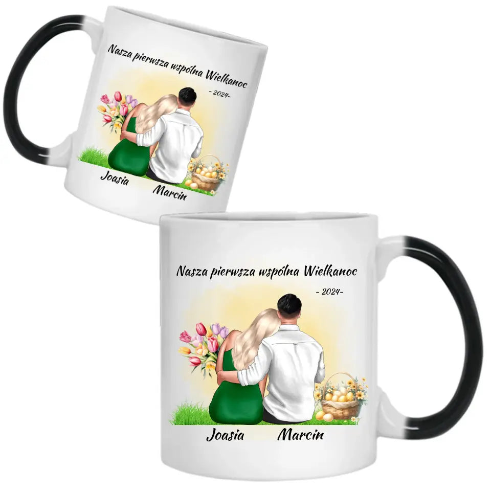 Kubek wielkanocny dla par imiona personalizacja PIERWSZA WIELKANOC WN16 - storycups.pl