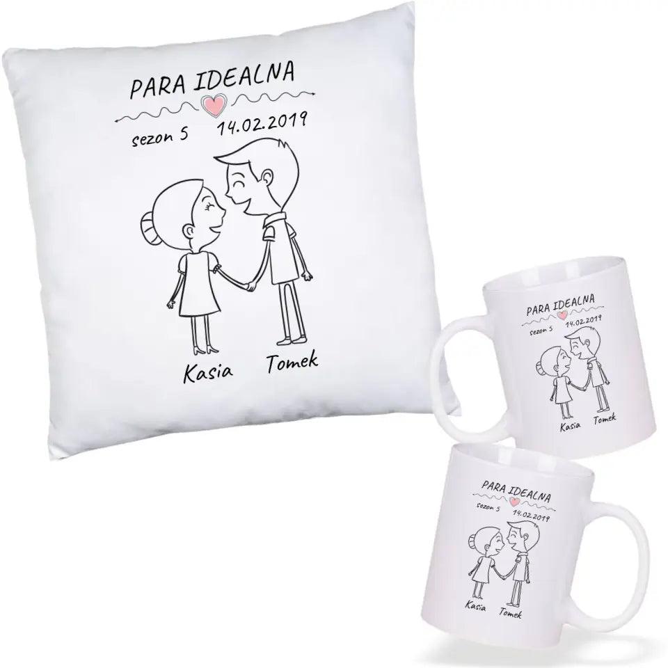 Zestaw poduszka i kubek dla par personalizowana imiona PARA IDEALNA W11 - storycups.pl