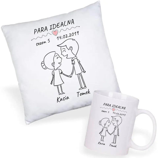 Zestaw poduszka i kubek dla par personalizowana imiona PARA IDEALNA W11 - storycups.pl