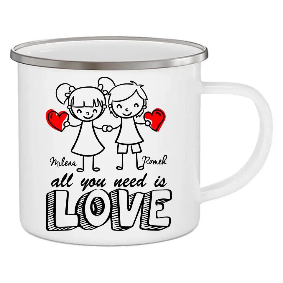 Retro kubek dla par imiona ALL YOU NEED IS LOVE W13 - storycups.pl