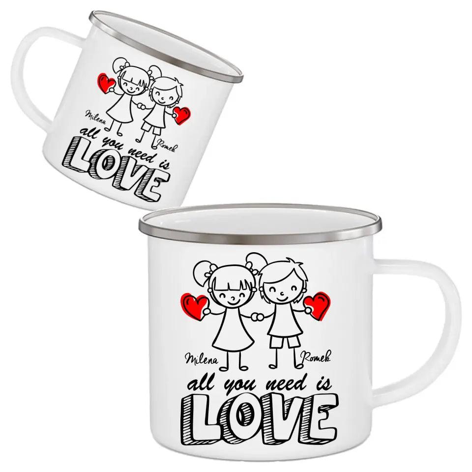 Retro kubek dla par imiona ALL YOU NEED IS LOVE W13 - storycups.pl
