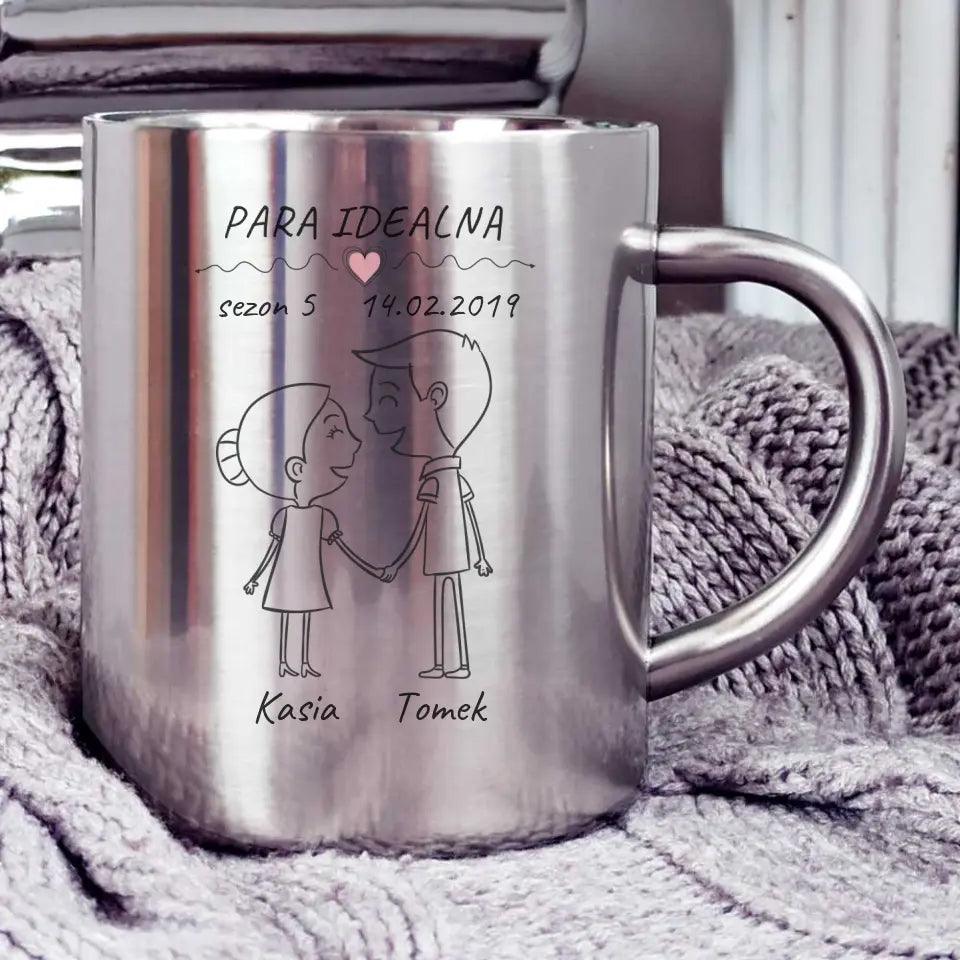 Metalowy kubek dla par personalizowany imiona data rocznica PARA IDEALNA W11 - storycups.pl