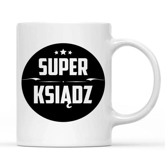 Kubek dla księdza SUPER KSIĄDZ prezent dla nauczyciela, podziękowanie na zakończenie roku szkolnego - storycups.pl
