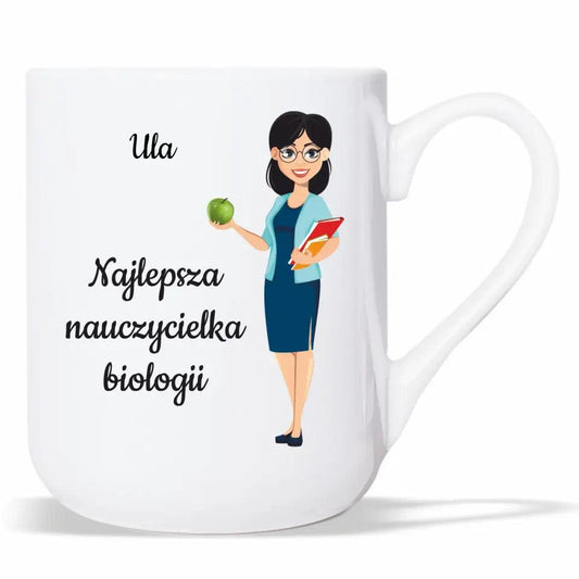Personalizowany kubek imię NAJLEPSZA NAUCZYCIELKA BIOLOGII prezent dla nauczyciela, podziękowanie na zakończenie roku szkolnego - storycups.pl