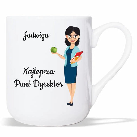 Personalizowany kubek dla dyrektora szkoły NAJLEPSZA PANI DYREKTOR prezent dla nauczyciela, podziękowanie na zakończenie roku szkolnego - storycups.pl