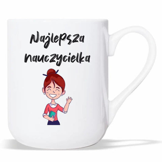 Kubek dla nauczycielki na prezent NAJLEPSZA NAUCZYCIELKA prezent dla nauczyciela, podziękowanie na zakończenie roku szkolnego - storycups.pl