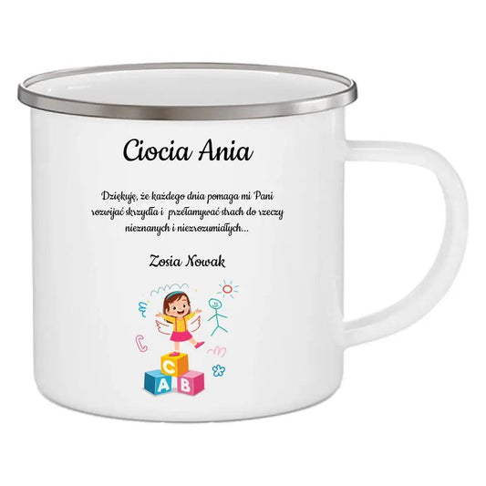 Emaliowany kubek dla nauczycielki od dziewczynki PODZIĘKOWANIE prezent dla nauczyciela, podziękowanie na zakończenie roku szkolnego - storycups.pl