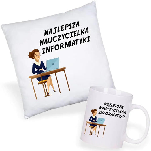 Zestaw poduszka i kubek prezent dla NAUCZYCIELKI INFORMATYKI prezent dla nauczyciela - storycups.pl
