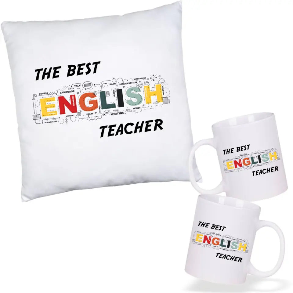 Zestaw poduszka i kubek z napisem THE BEST ENGLISH TEACHER N53