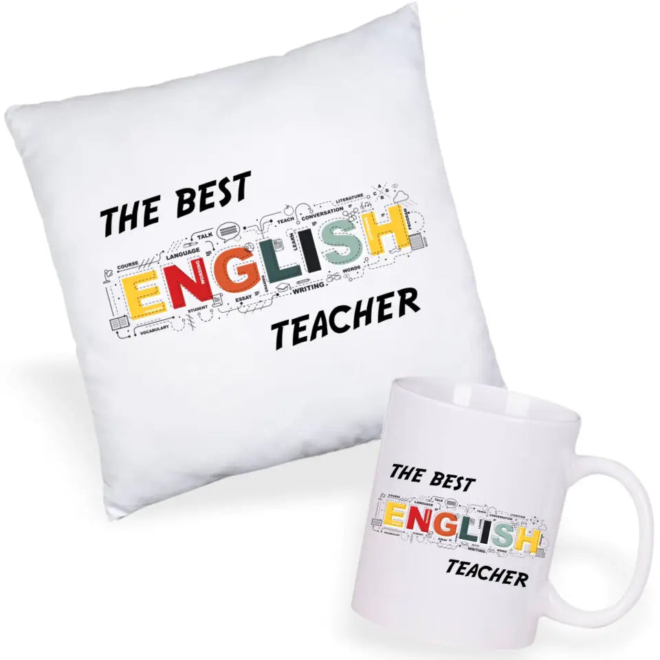 Zestaw poduszka i kubek z napisem THE BEST ENGLISH TEACHER N53