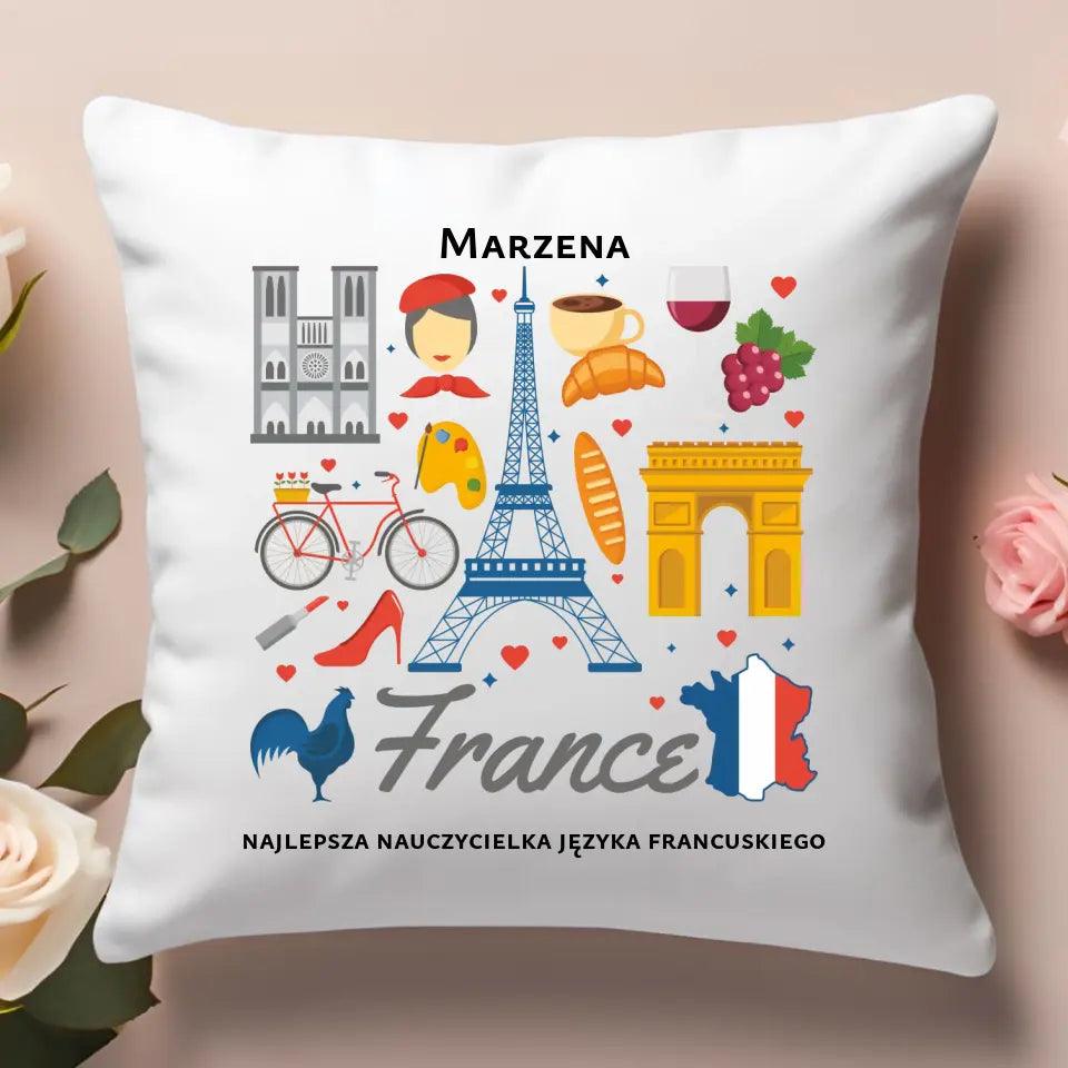 Personalizowana poduszka dla nauczyciela JĘZYKA FRANCUSKIEGO N58 - storycups.pl